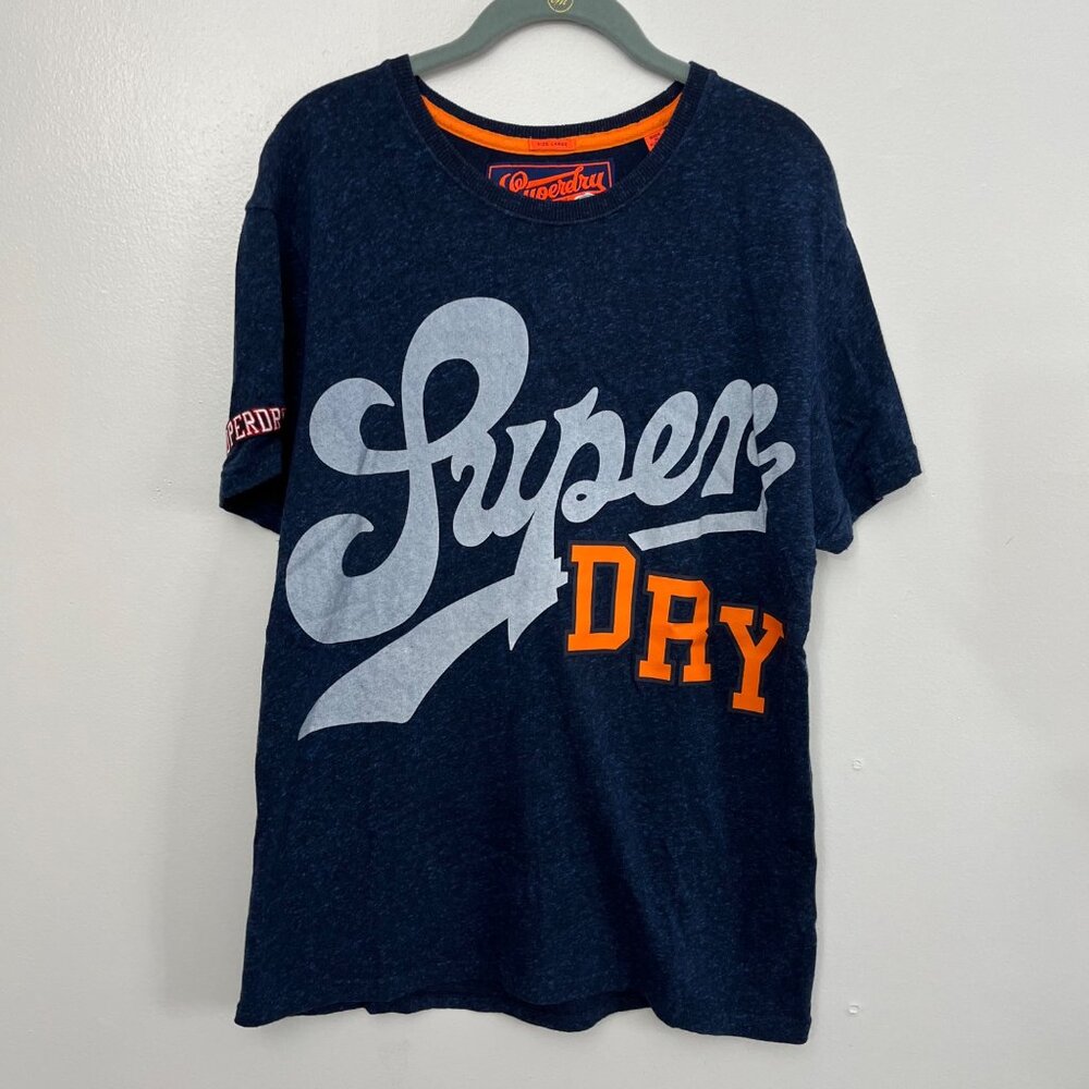 Superdry Navy Blue Graphic T-Shirt Large Cotton Blend Casual‎ Size L